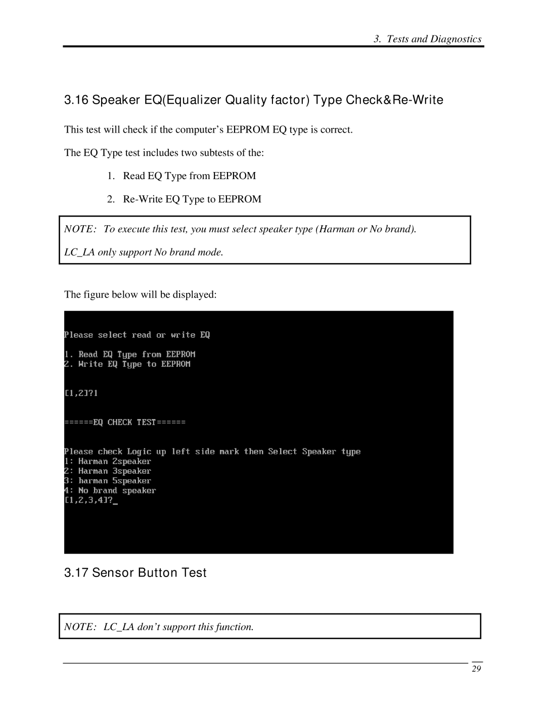 Toshiba PROL450D manual Speaker EQEqualizer Quality factor Type Check&Re-Write, Sensor Button Test 