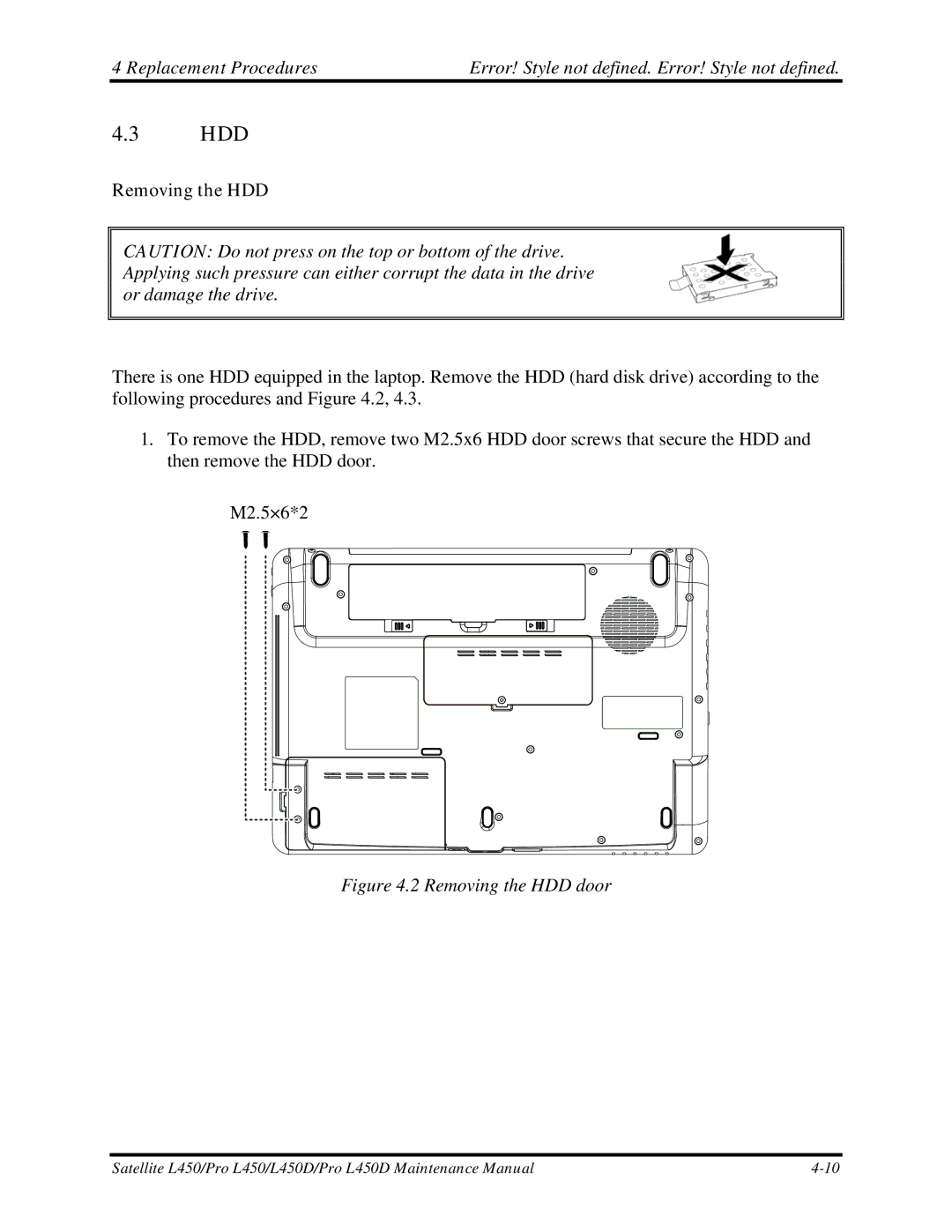 Toshiba PROL450D manual Hdd, Removing the HDD 