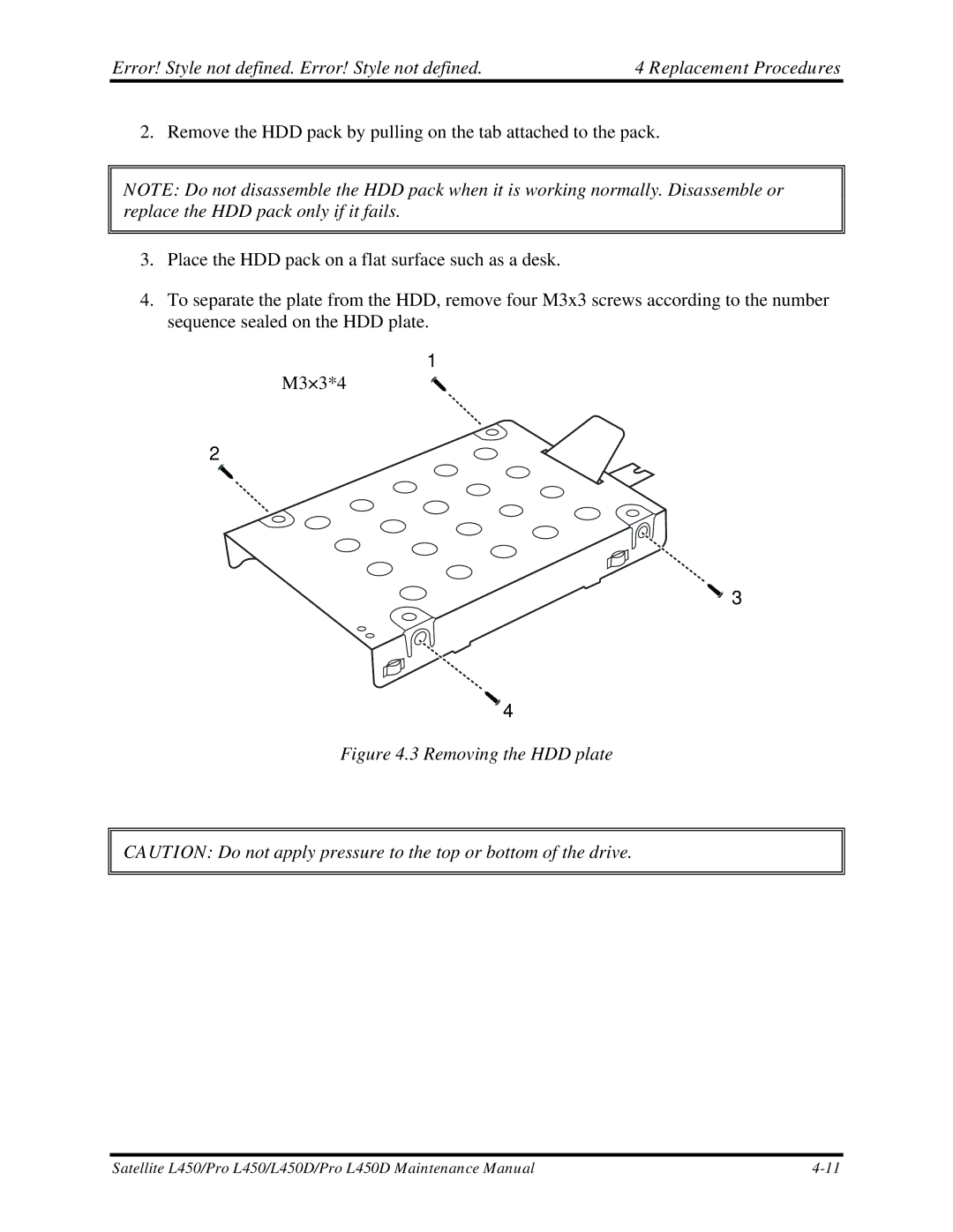 Toshiba PROL450D manual Removing the HDD plate 