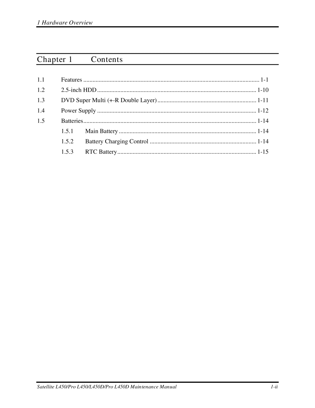 Toshiba PROL450D manual Chapter Contents 