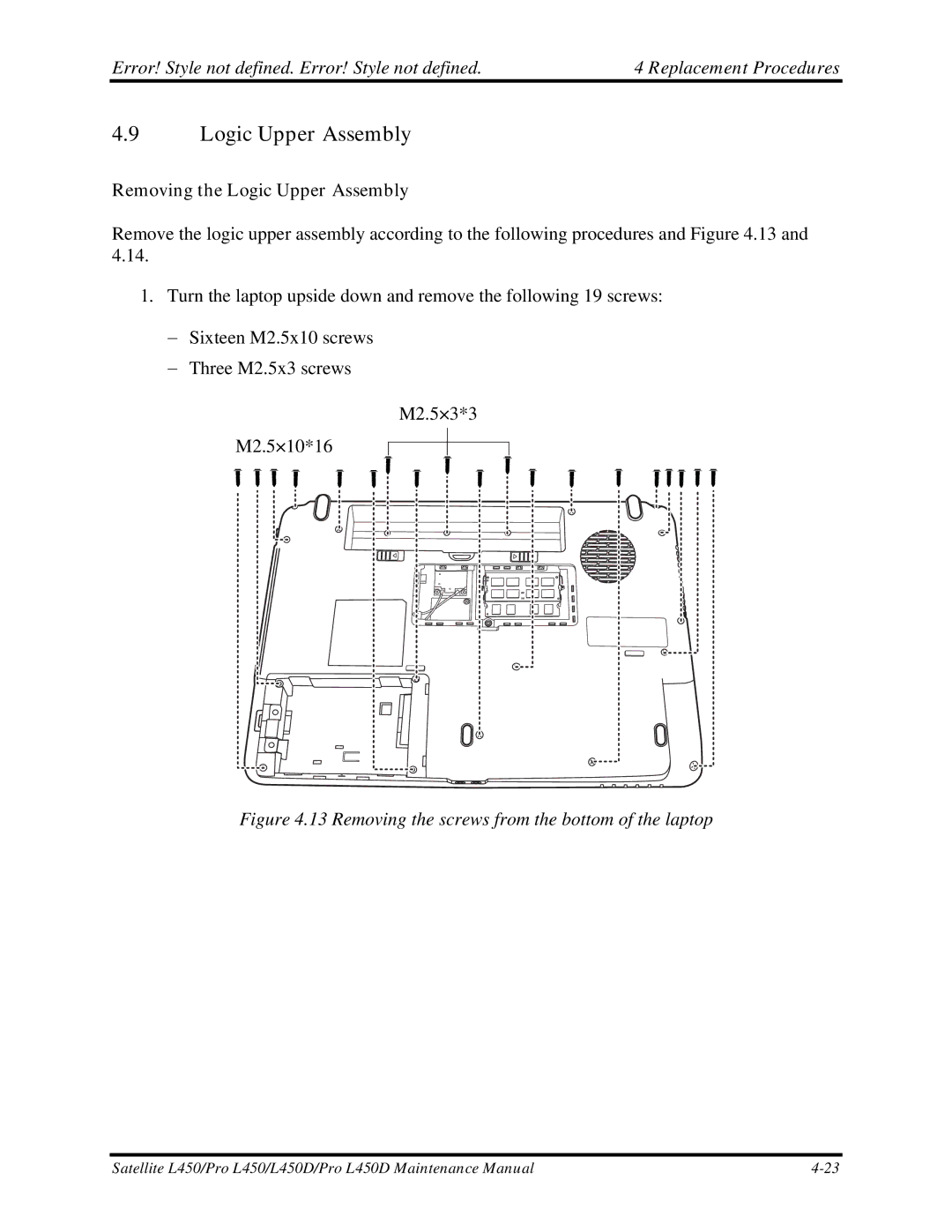 Toshiba PROL450D manual Removing the Logic Upper Assembly 