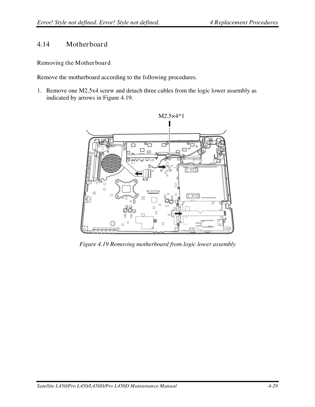 Toshiba PROL450D manual Removing the Motherboard 