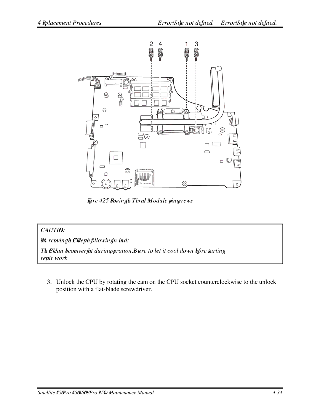 Toshiba PROL450D manual Replacement Procedures 