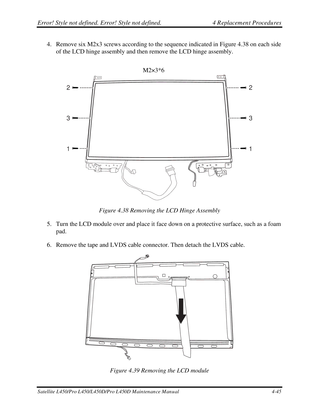 Toshiba PROL450D manual Removing the LCD Hinge Assembly 