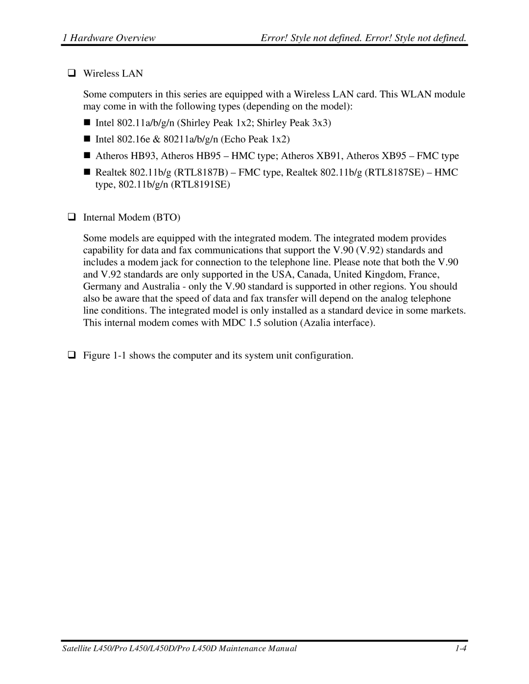 Toshiba PROL450D manual Satellite L450/Pro L450/L450D/Pro L450D Maintenance Manual 