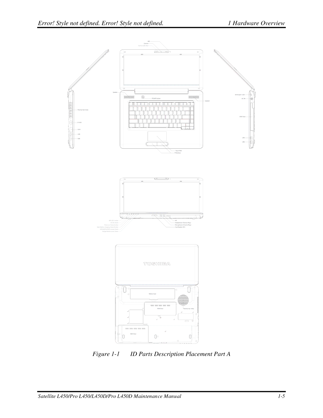 Toshiba PROL450D manual ID Parts Description Placement Part a 