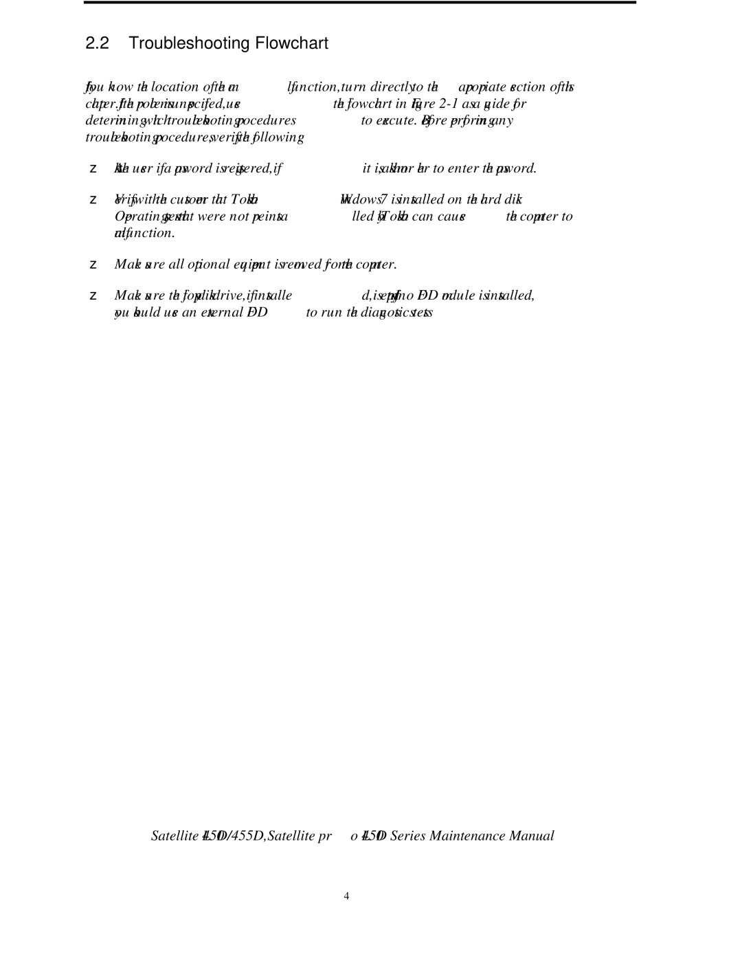 Toshiba PROL450D manual Troubleshooting Flowchart 