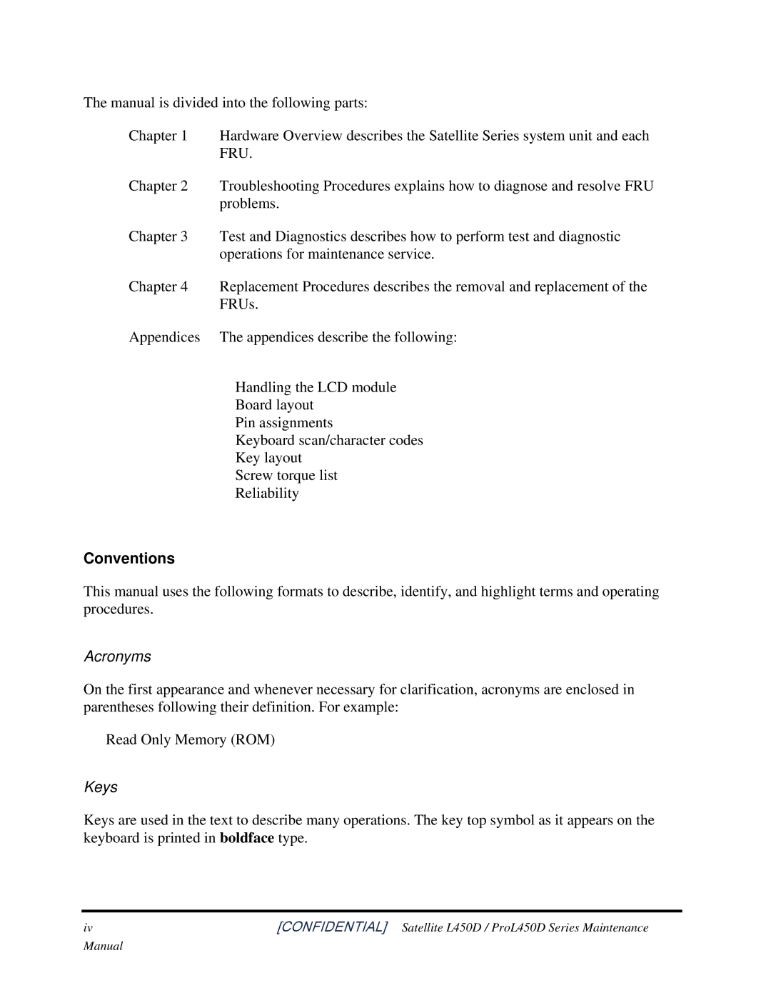 Toshiba PROL450D manual Conventions, Acronyms 