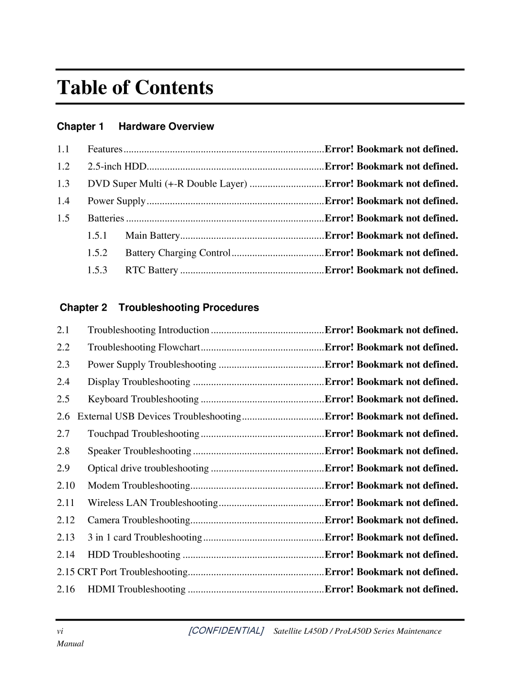 Toshiba PROL450D manual Table of Contents 