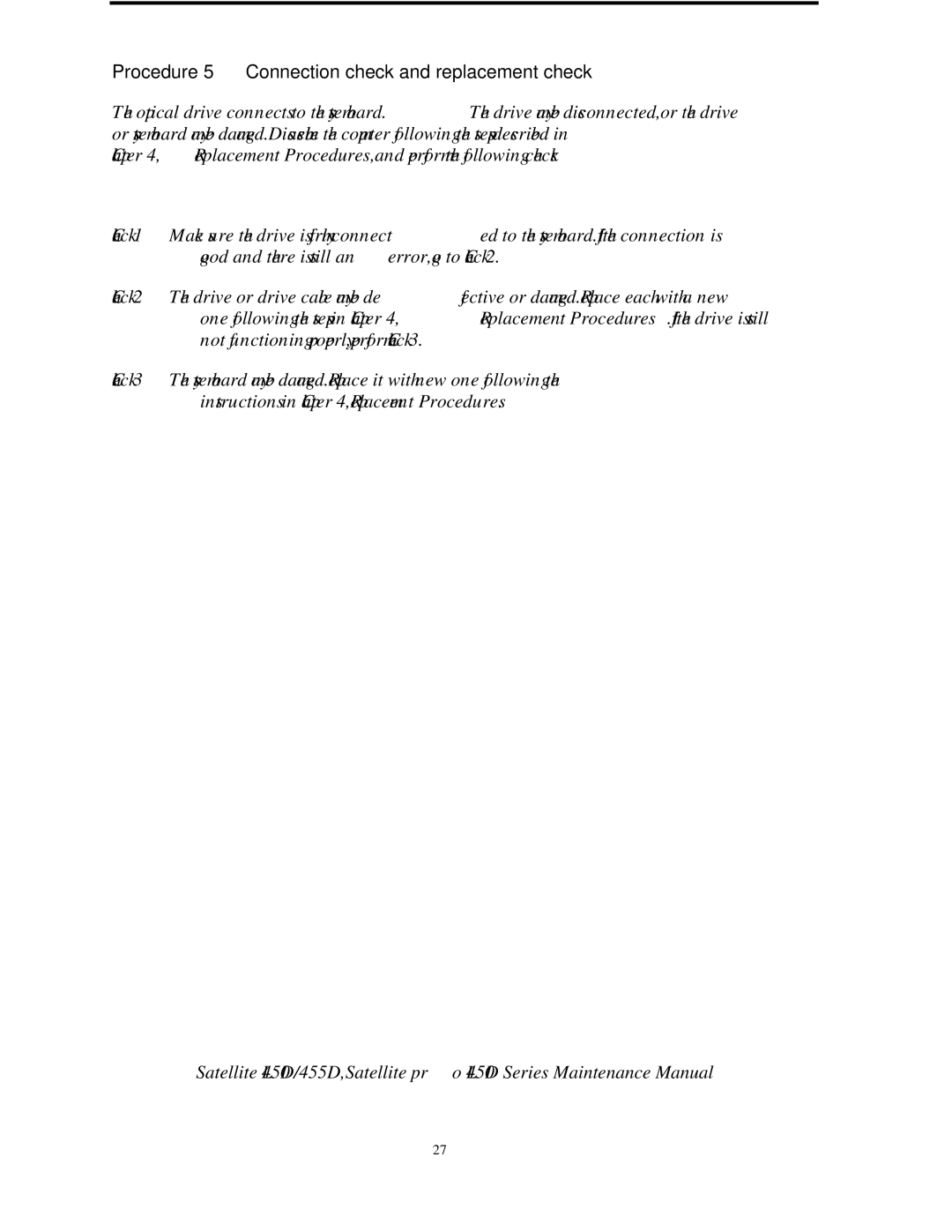 Toshiba PROL450D manual Procedure 5 Connection check and replacement check 