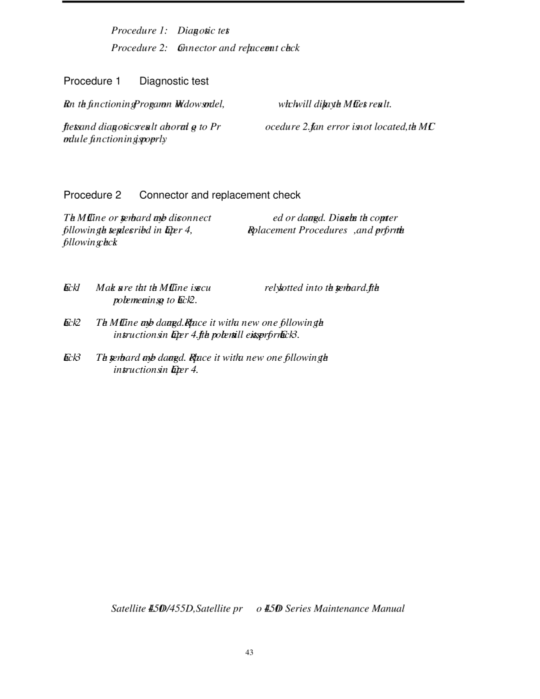 Toshiba PROL450D manual Procedure Diagnostic test 