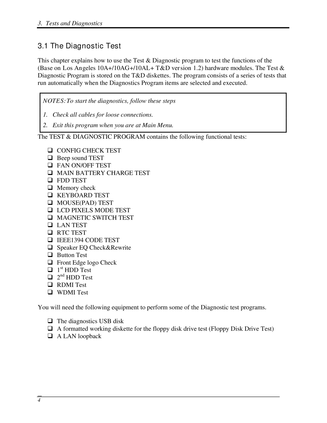 Toshiba PROL450D manual Diagnostic Test 