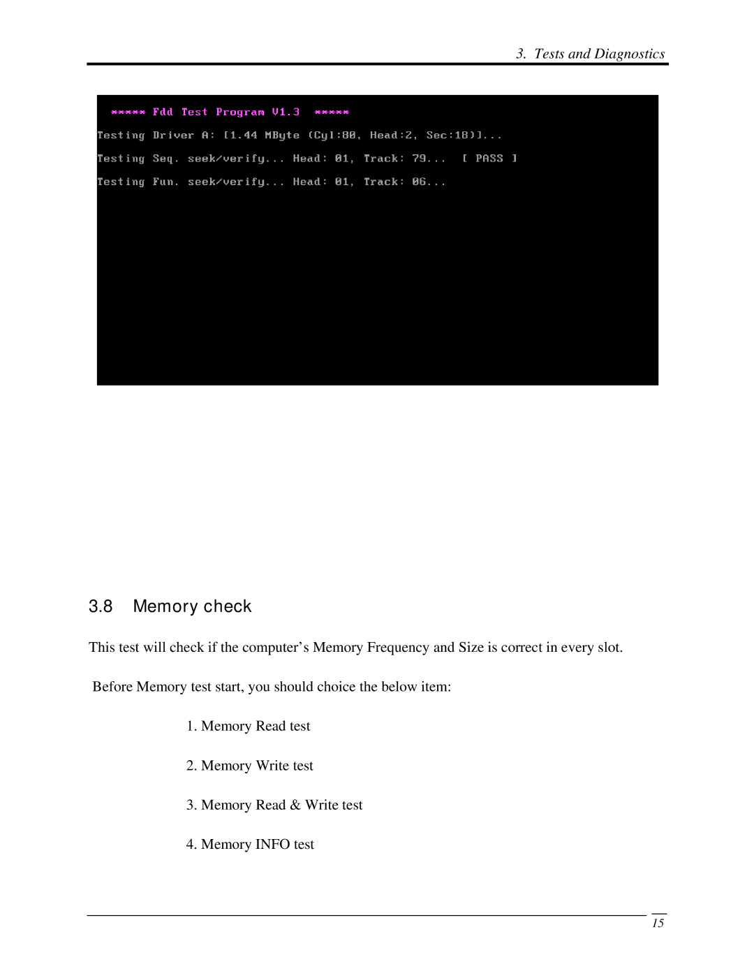 Toshiba PROL450D manual Memory check 