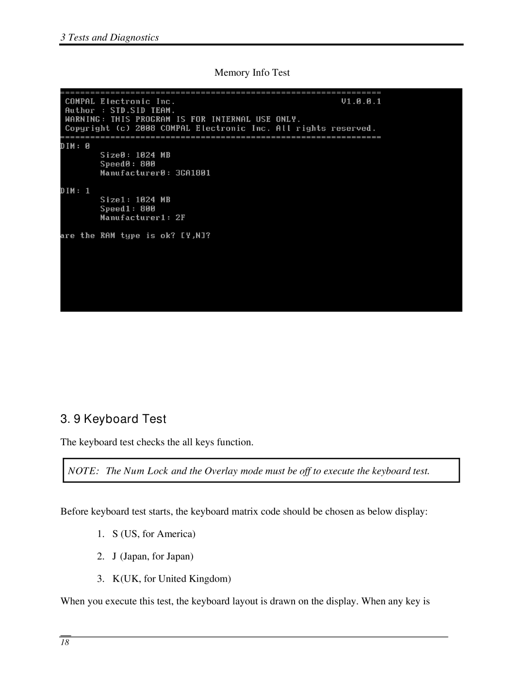 Toshiba PROL450D manual Keyboard Test 