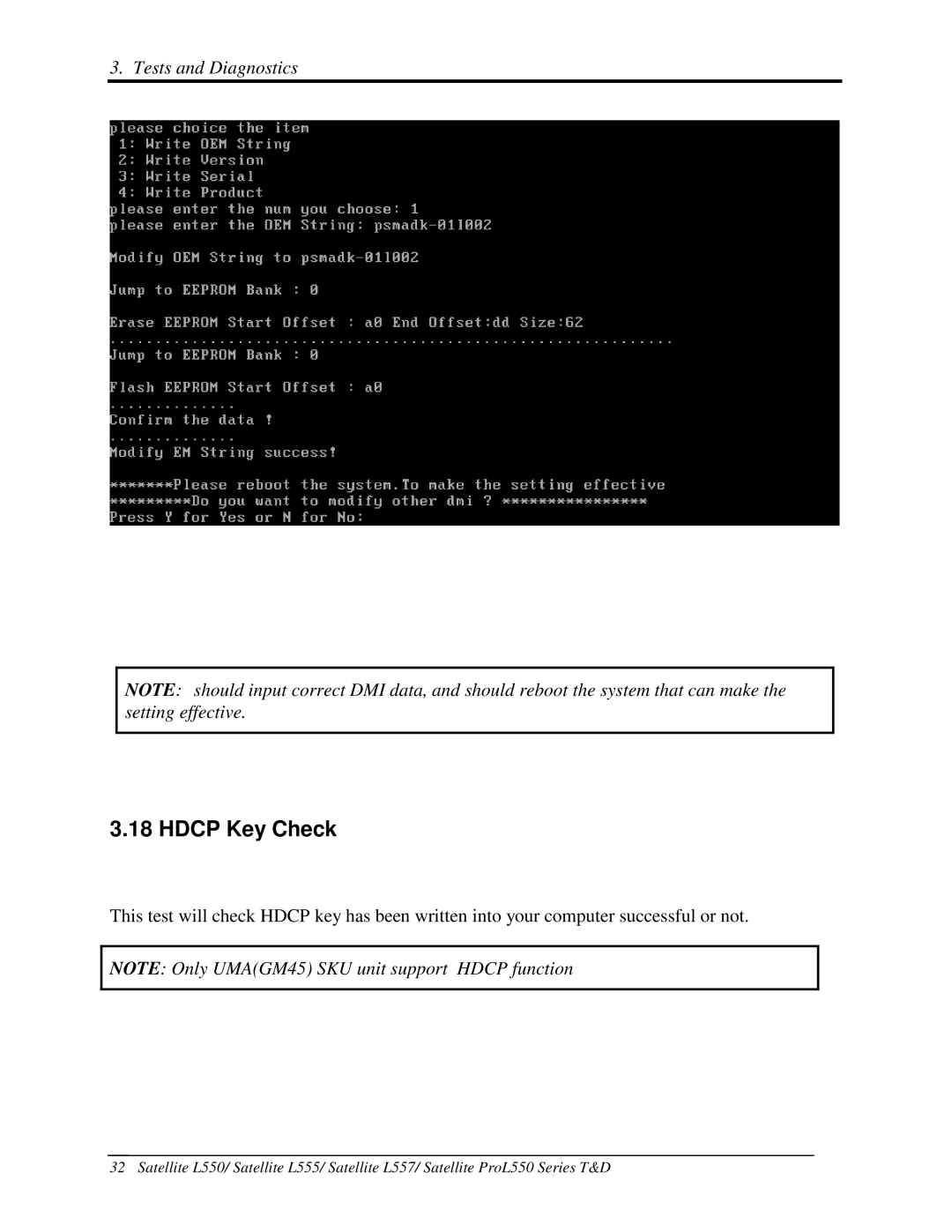 Toshiba PROL550 manual 18HDCPKeyCheck, Tests and Diagnostics 