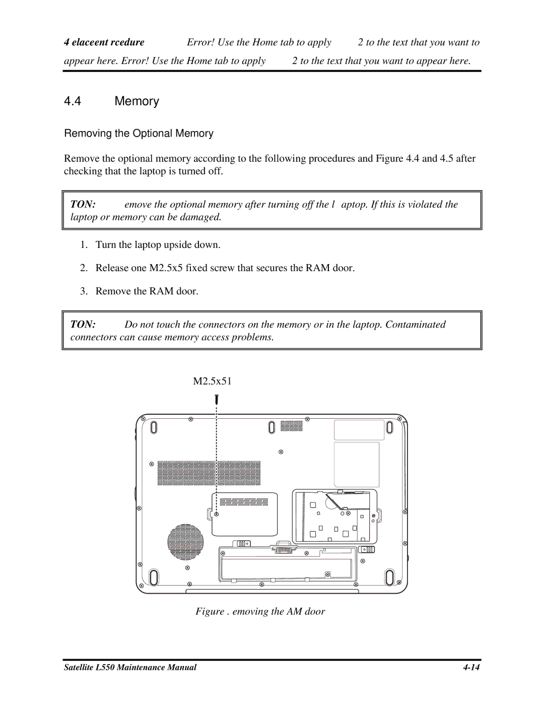 Toshiba PROL550 manual RemovingtheOptionalMemory 