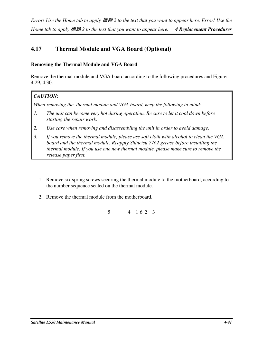 Toshiba PROL550 manual ThermalModuleandVGABoardOptional, RemovingtheThermalModuleandVGABoard 