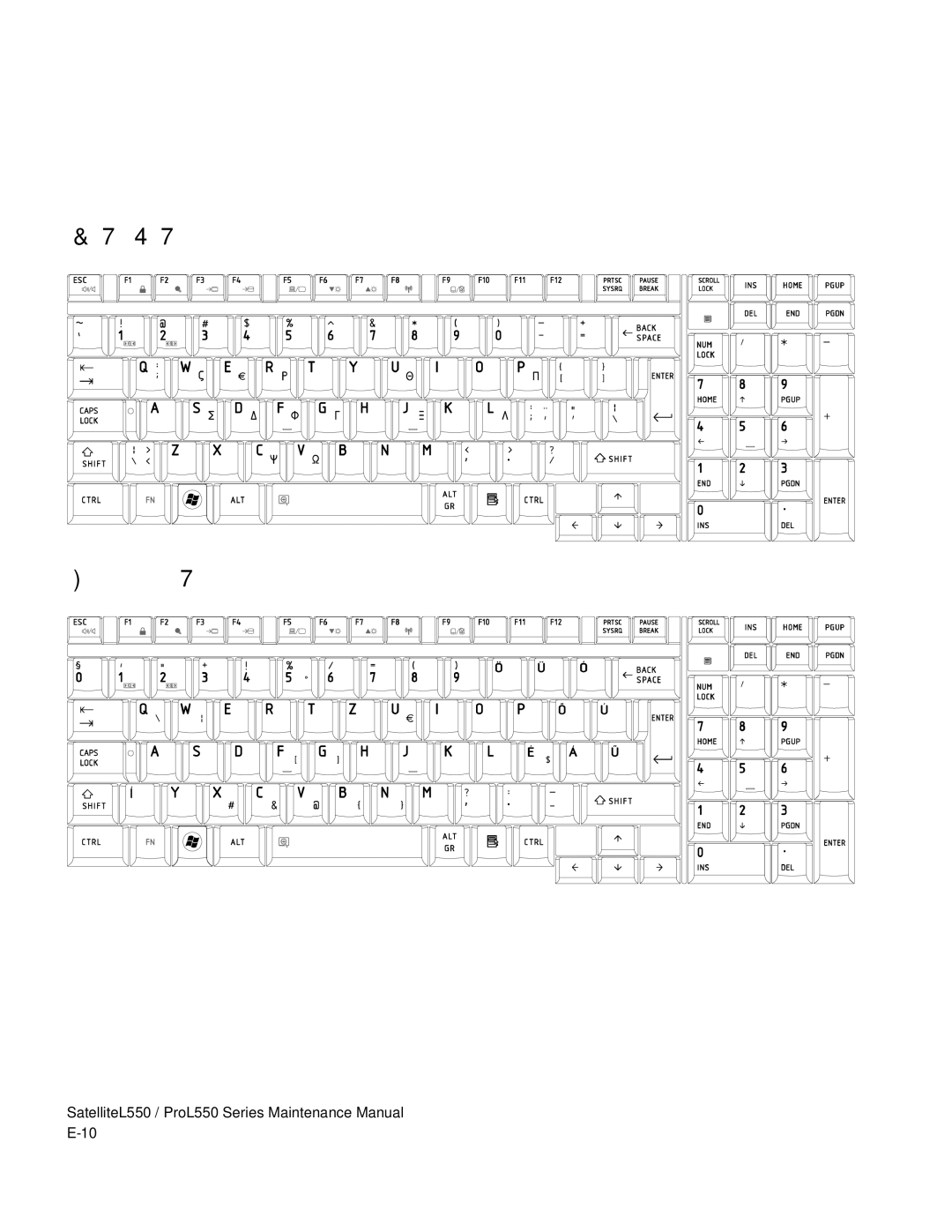 Toshiba PROL550 manual Greek GK Keyboard Hungarian HG Keyboard 