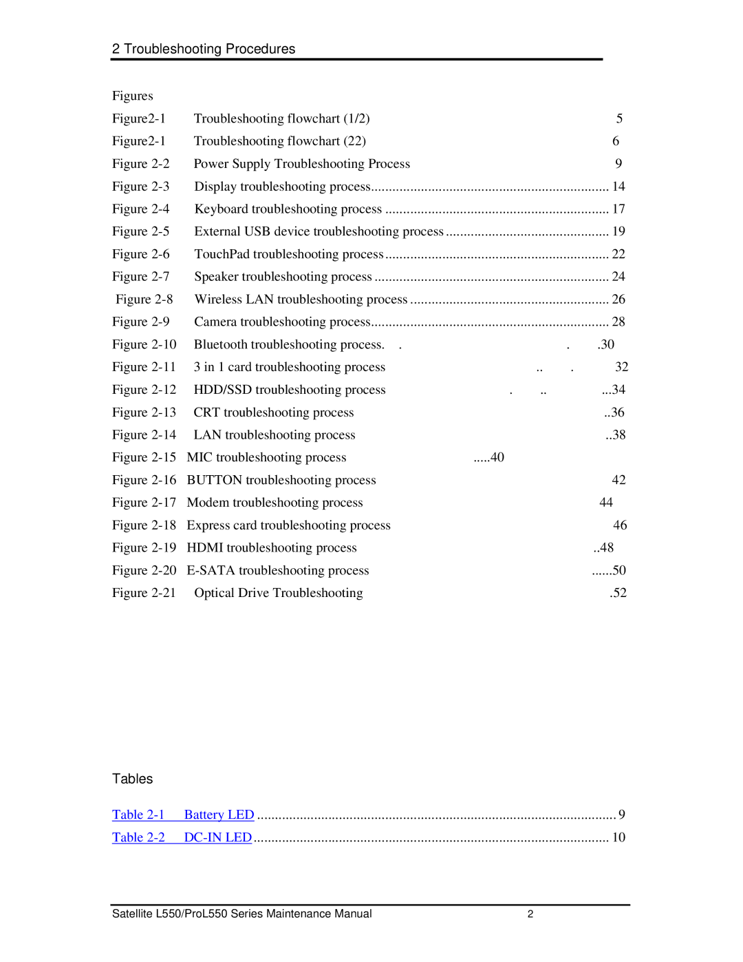 Toshiba PROL550 manual Tables 