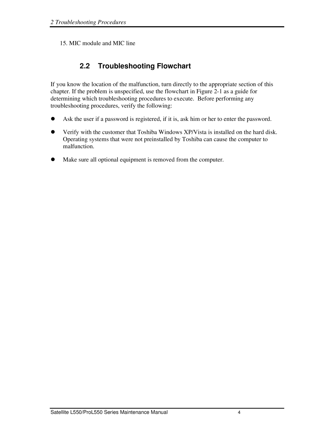 Toshiba PROL550 manual TroubleshootingFlowchart 