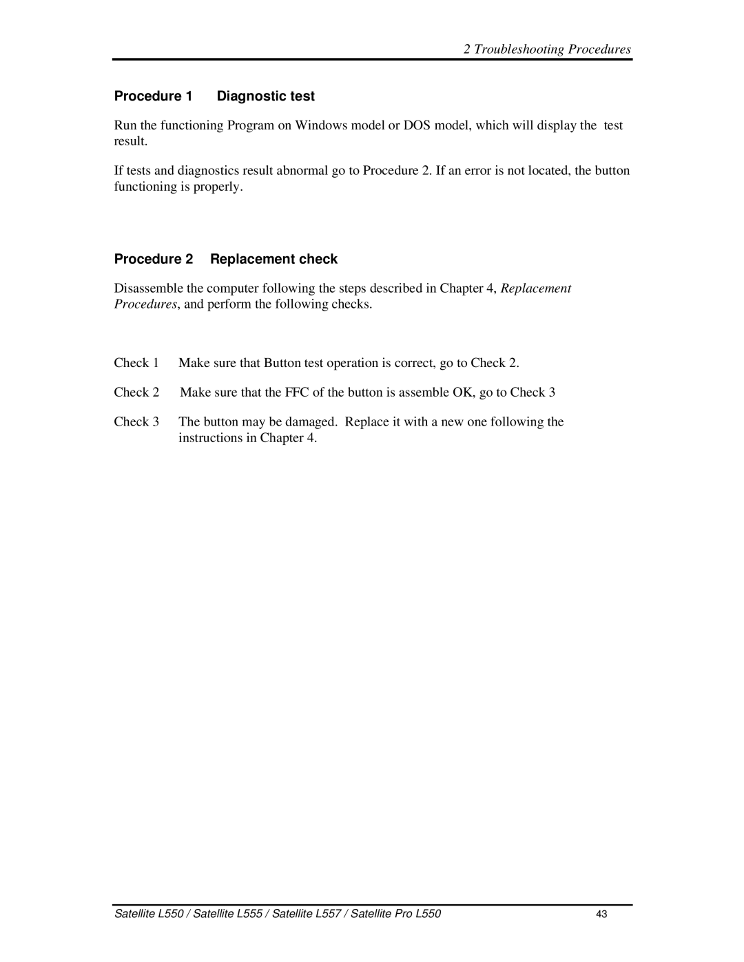 Toshiba PROL550 manual Procedure2 Replacementcheck 