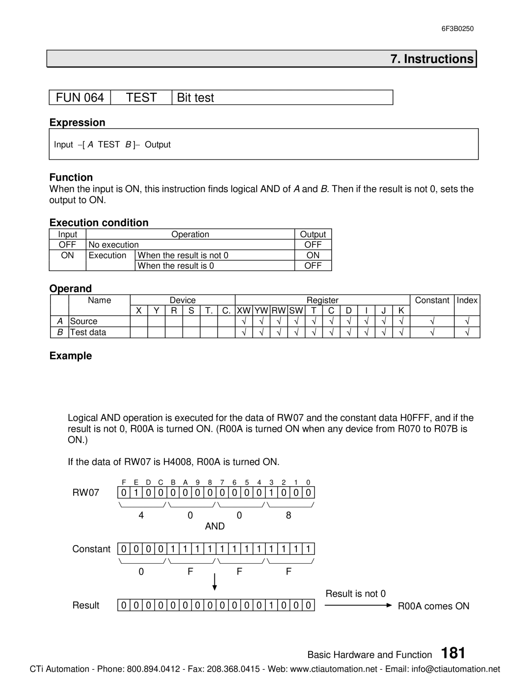 Toshiba 6F3B0250, PROSEC T1 T1S user manual Test, Bit test 