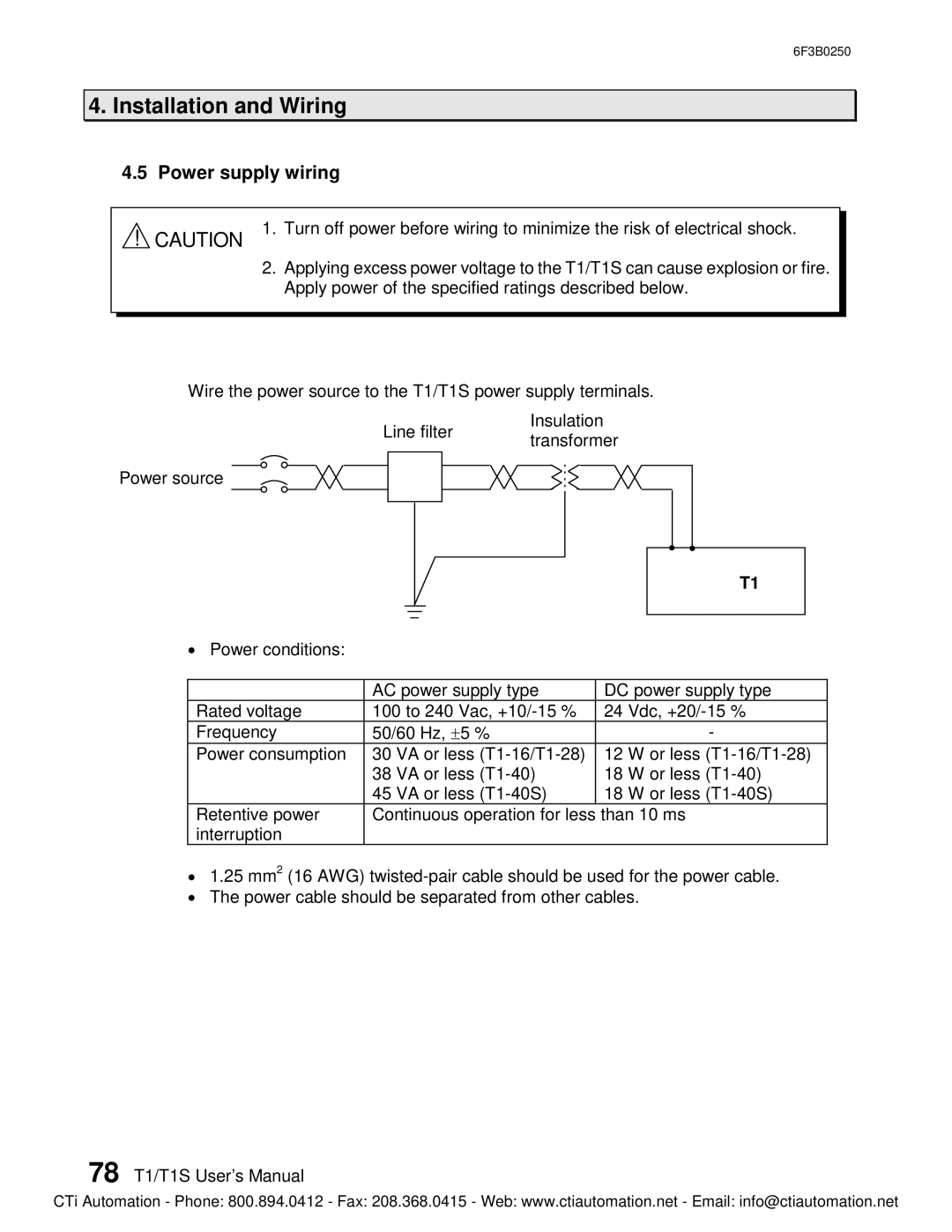 Toshiba PROSEC T1 T1S, 6F3B0250 user manual Power supply wiring 