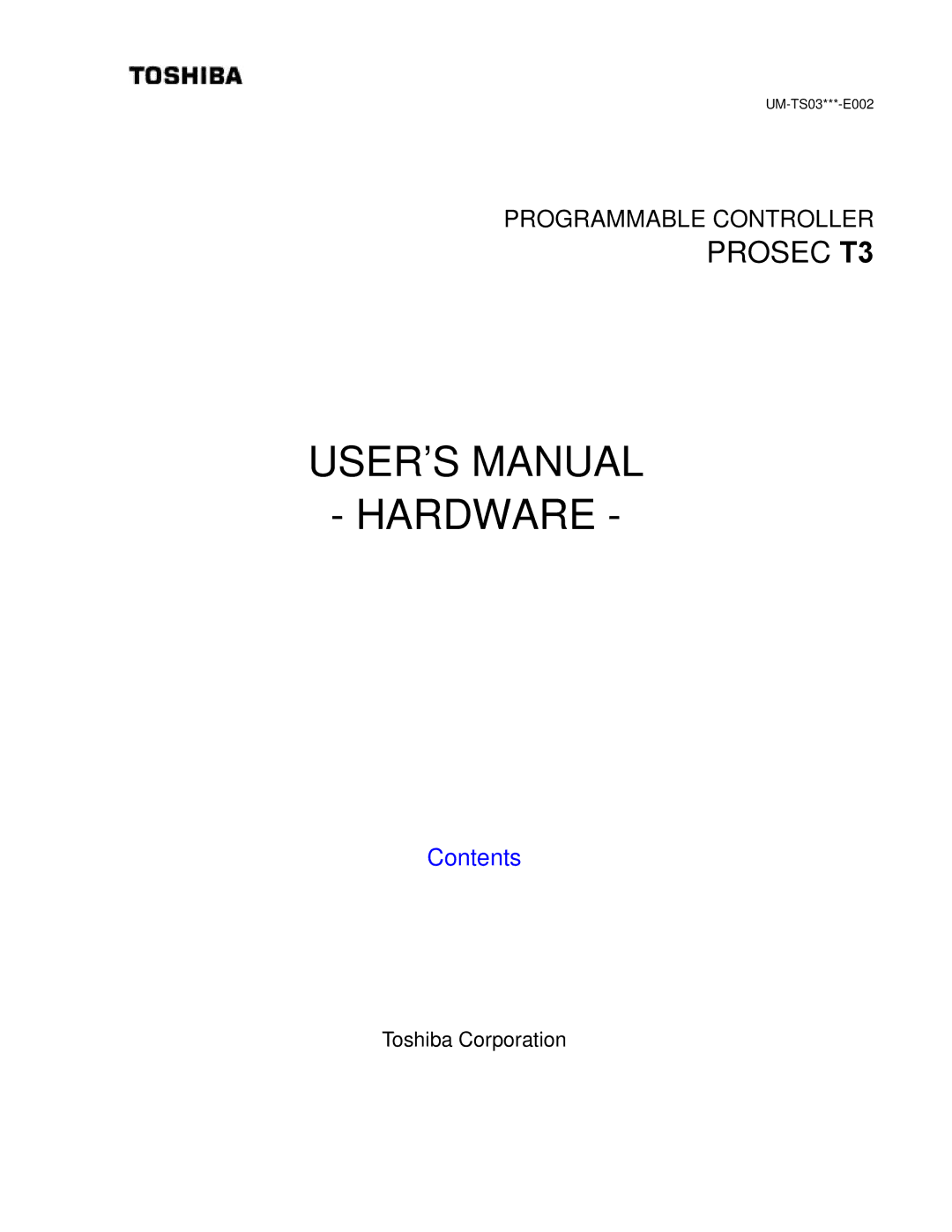 Toshiba PROSEC T3 user manual USER’S Manual Hardware 