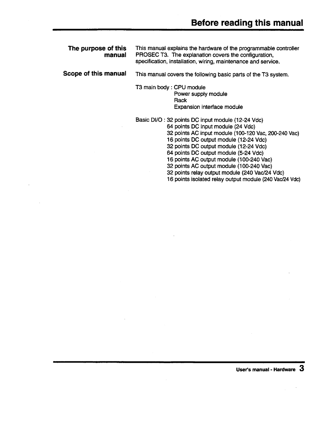 Toshiba PROSEC T3 user manual 