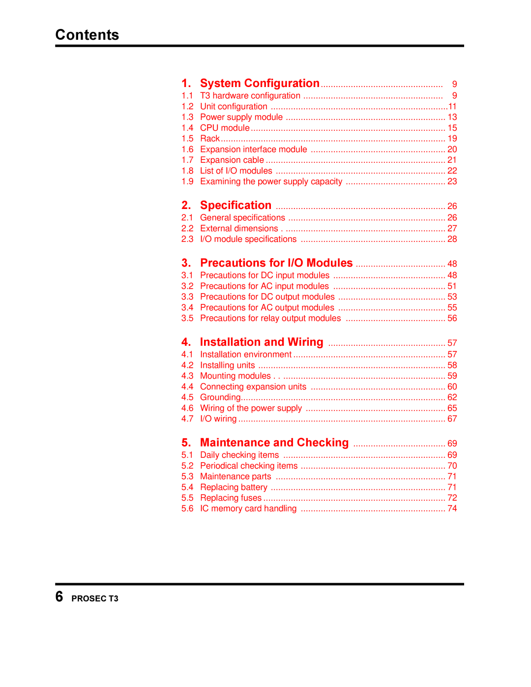 Toshiba PROSEC T3 user manual Contents 