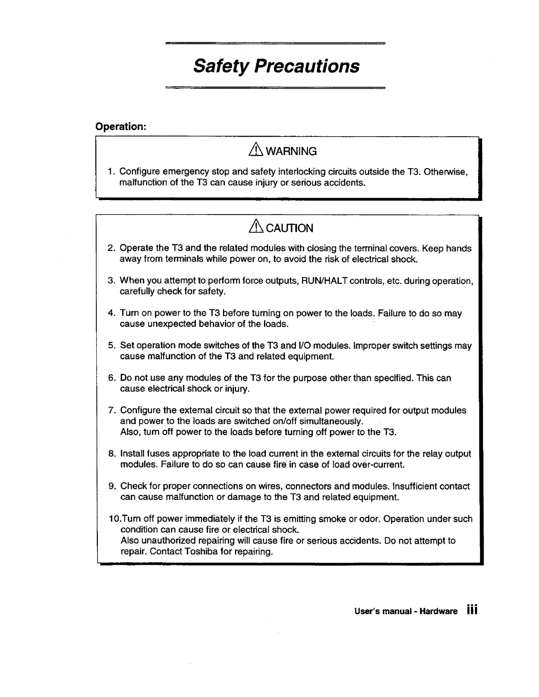 Toshiba PROSEC T3 user manual 