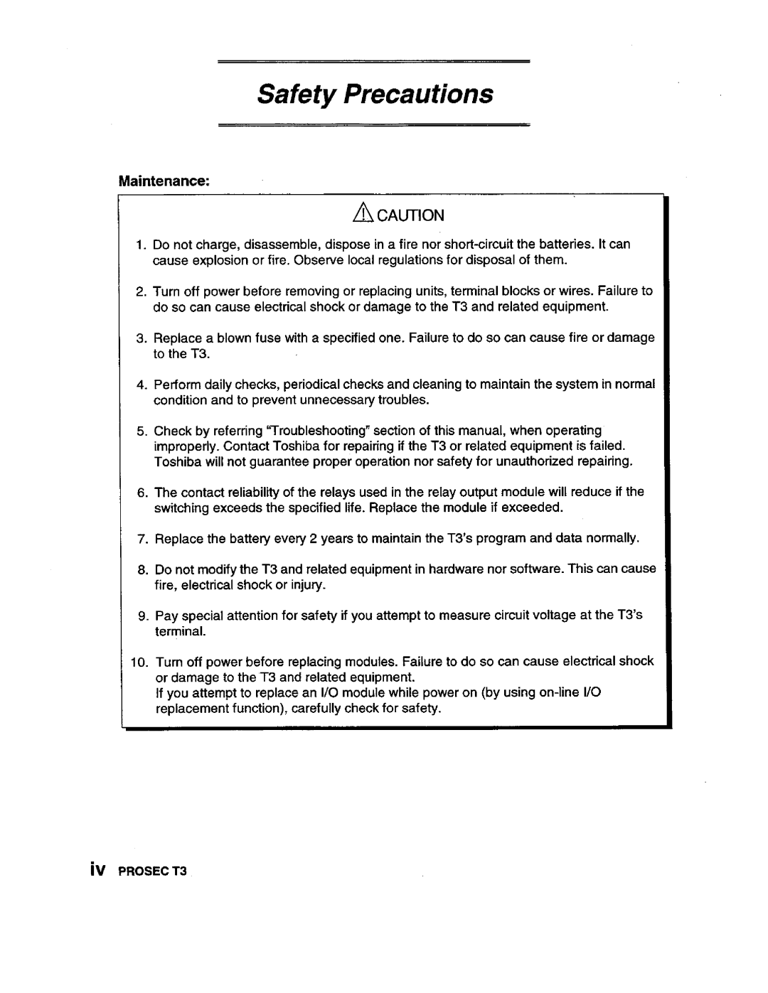 Toshiba PROSEC T3 user manual 