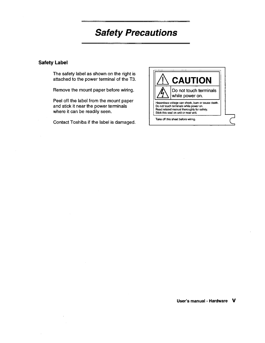 Toshiba PROSEC T3 user manual 