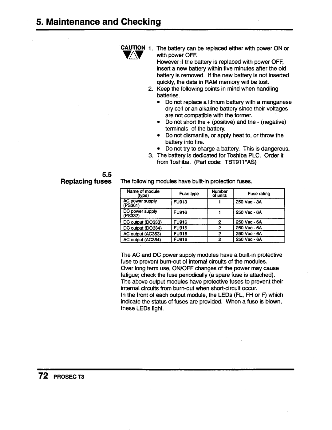 Toshiba PROSEC T3 user manual 