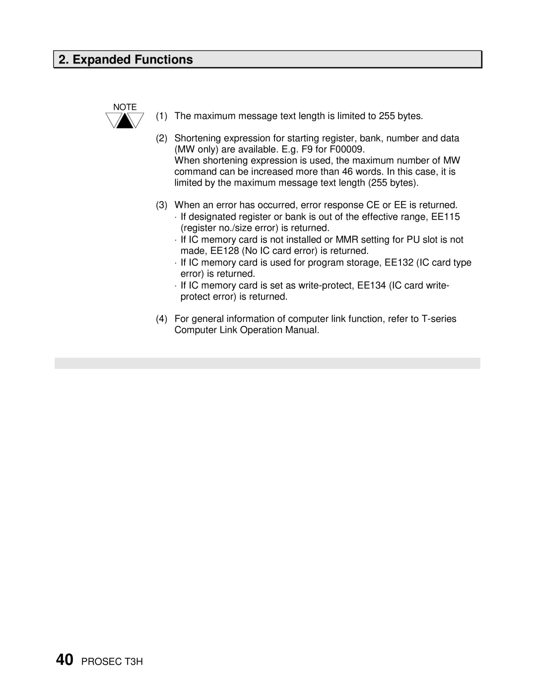 Toshiba PROSEC T3H user manual Expanded Functions 