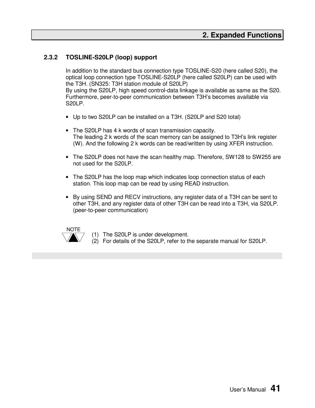 Toshiba PROSEC T3H user manual TOSLINE-S20LP loop support 