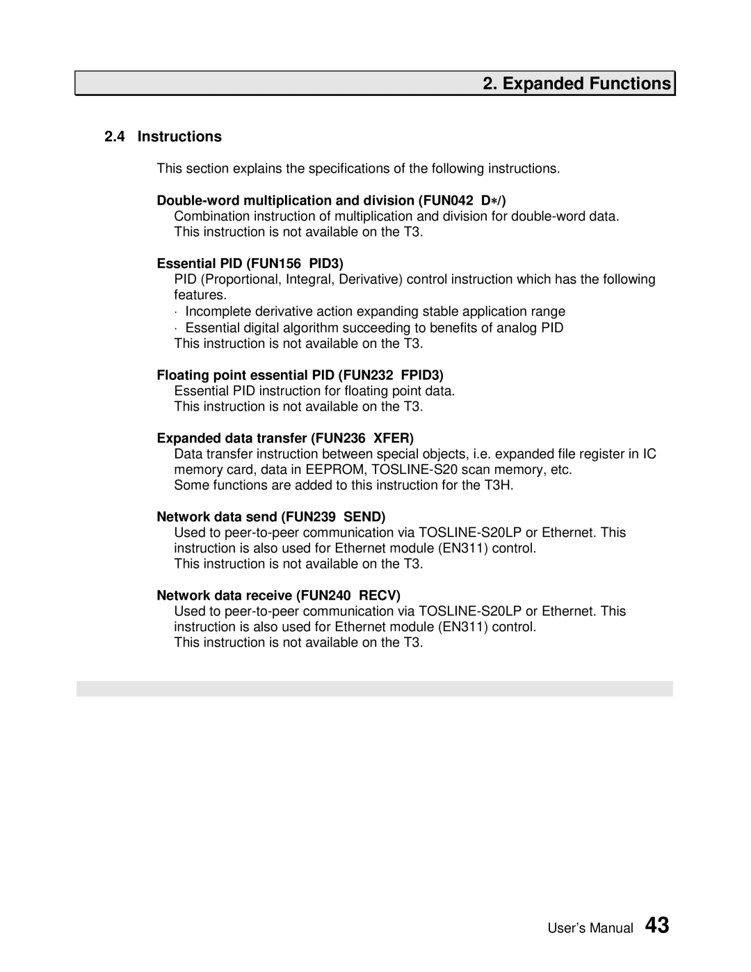 Toshiba PROSEC T3H user manual Instructions 