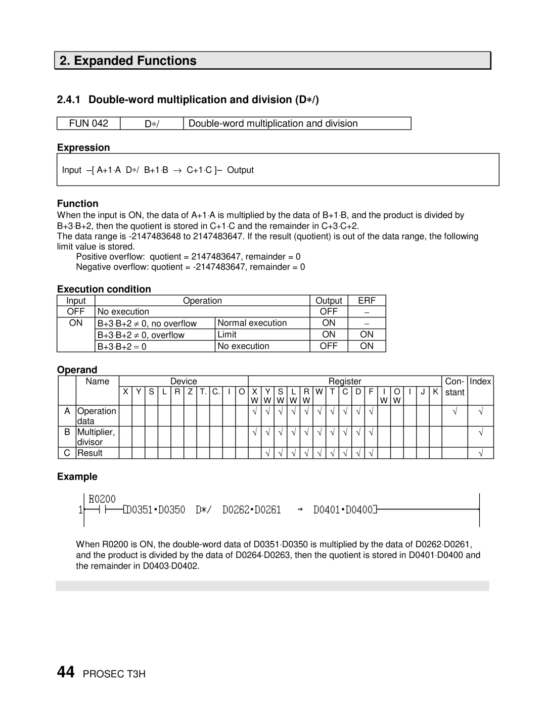 Toshiba PROSEC T3H user manual Double-word multiplication and division D∗ 