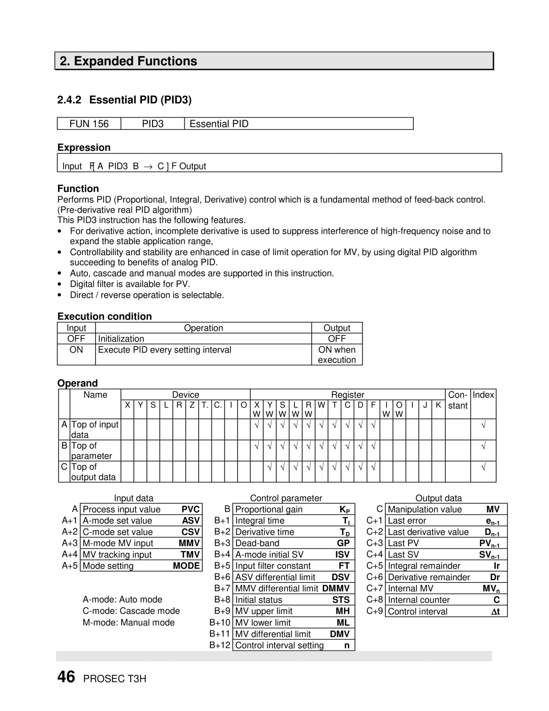 Toshiba PROSEC T3H user manual Essential PID PID3, Dsv 