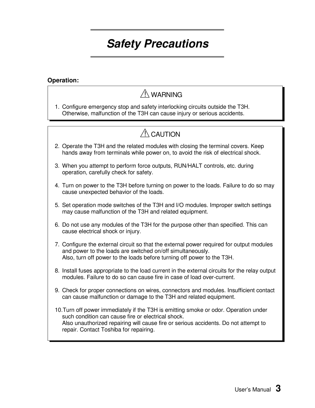 Toshiba PROSEC T3H user manual Operation 