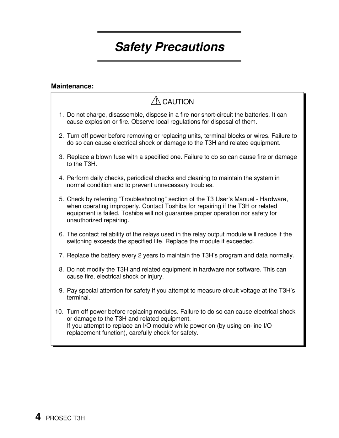 Toshiba PROSEC T3H user manual Maintenance 