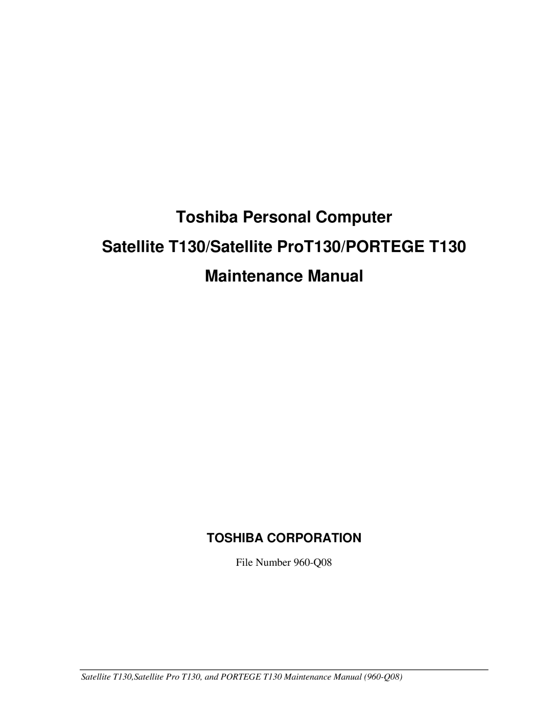 Toshiba PROT130 manual Toshiba Corporation 