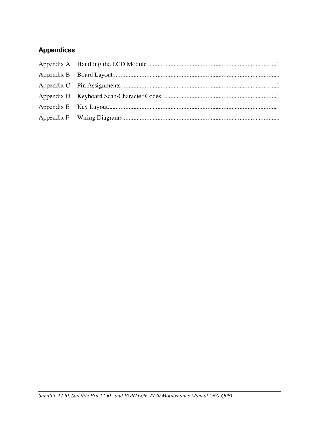 Toshiba PROT130 manual Appendices 