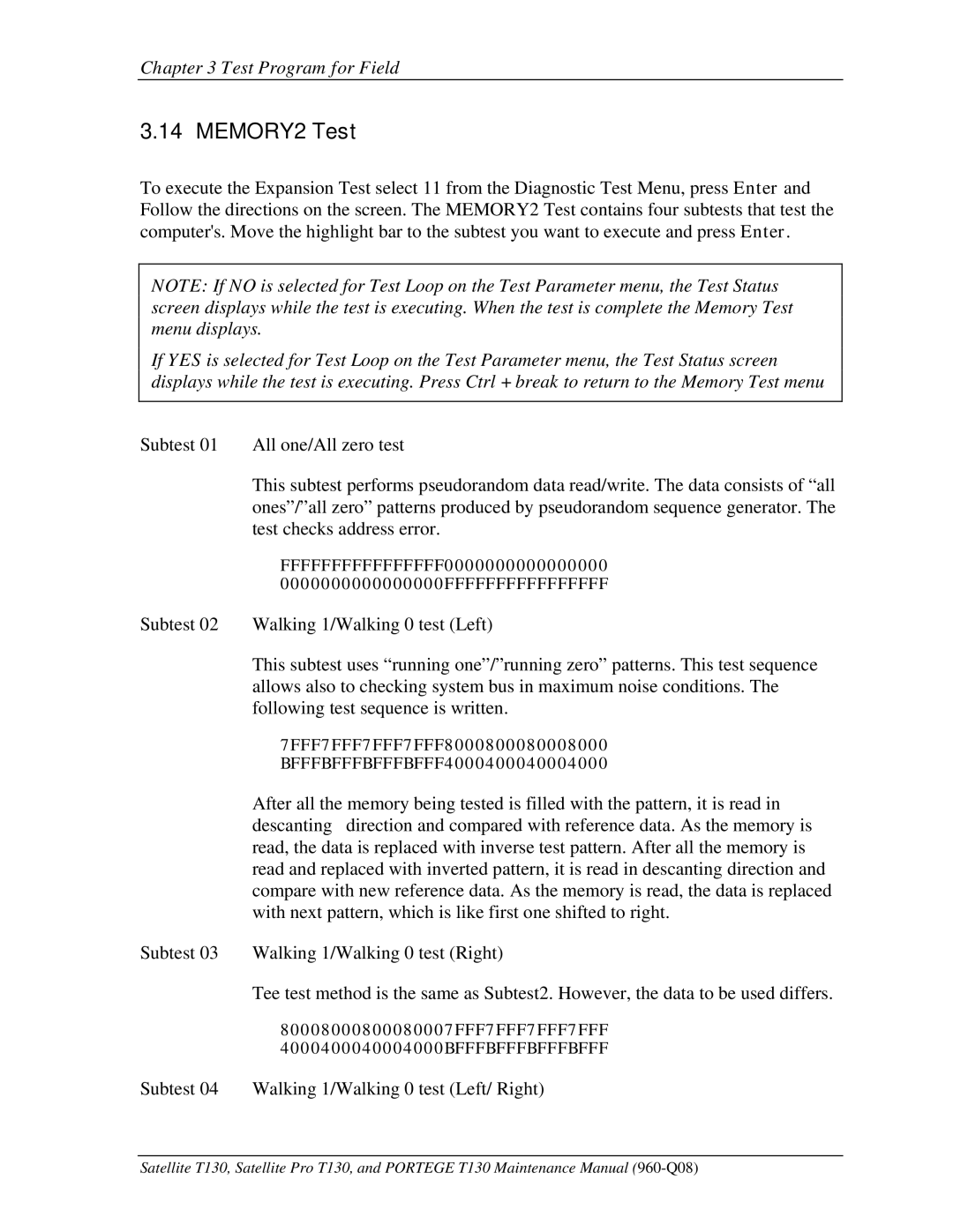 Toshiba PROT130 manual MEMORY2 Test 