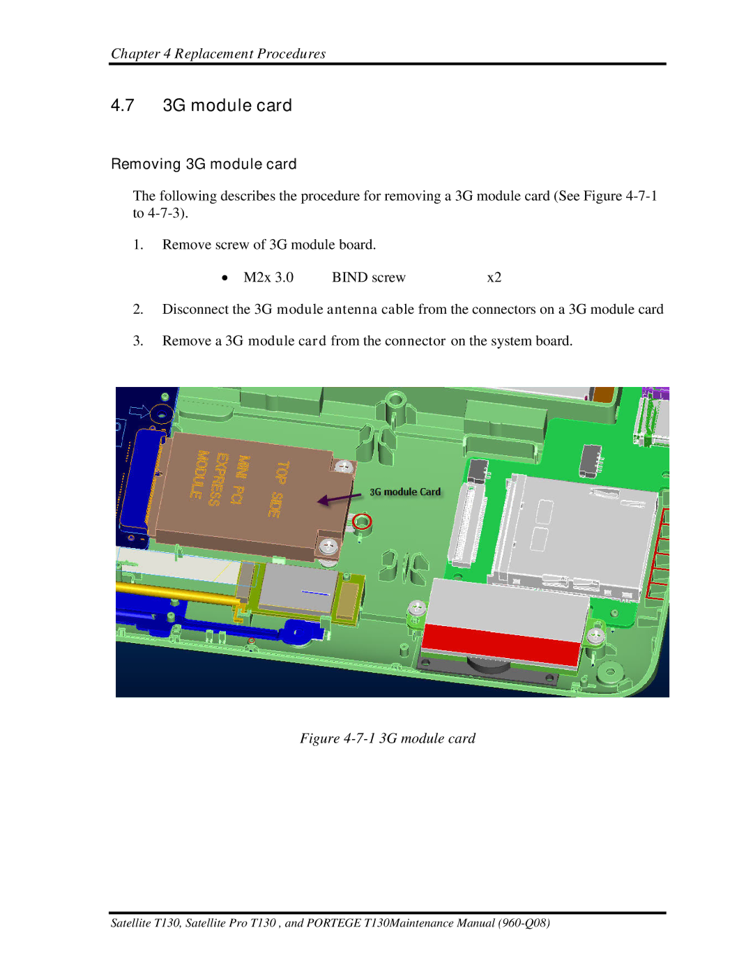 Toshiba PROT130 manual Removing 3G module card 