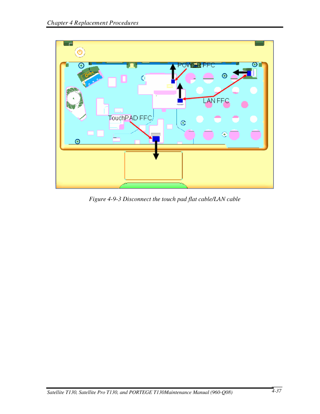 Toshiba PROT130 manual Disconnect the touch pad flat cable/LAN cable 