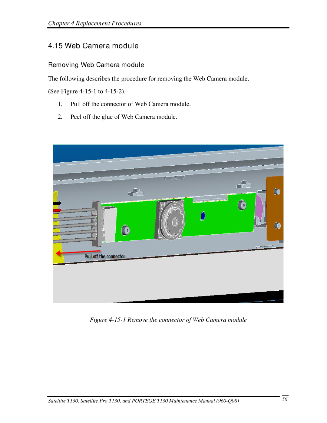 Toshiba PROT130 manual Removing Web Camera module 