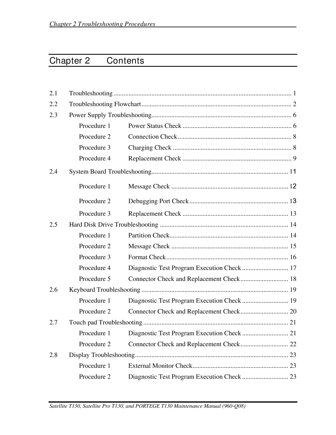 Toshiba PROT130 manual Troubleshooting Procedures 