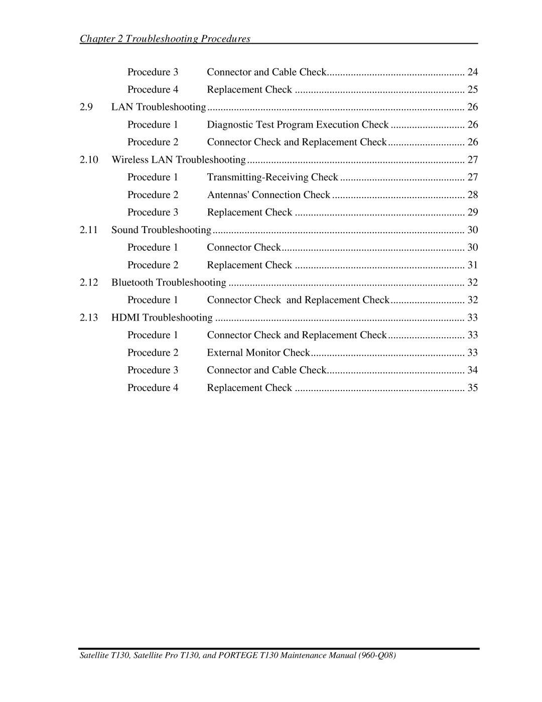 Toshiba PROT130 manual Troubleshooting Procedures 