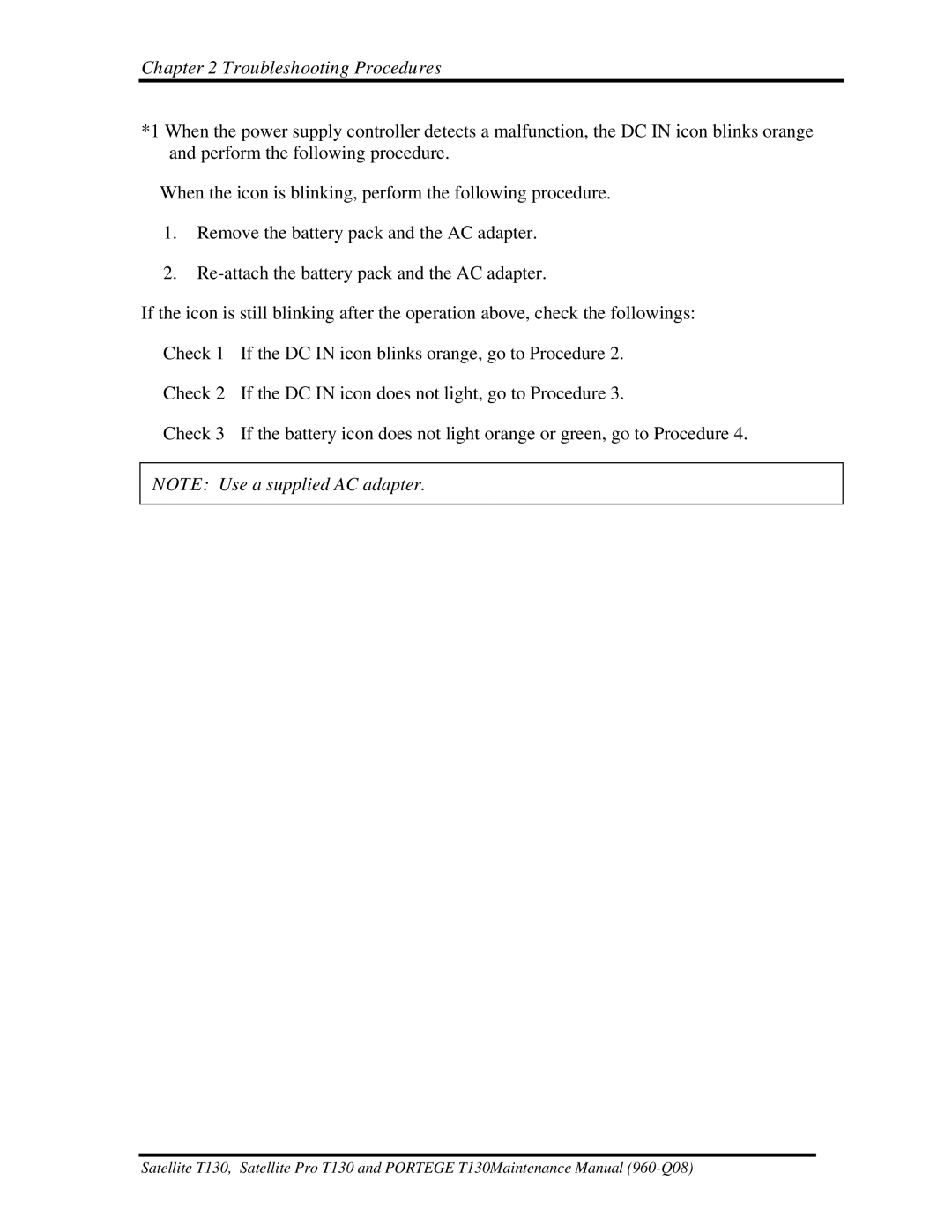 Toshiba PROT130 manual Troubleshooting Procedures 